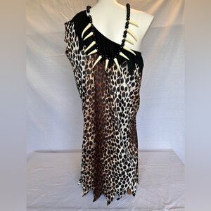 Unisex Caveman/ Cavewoman one shoulder costume with plastic tusk bone necklace